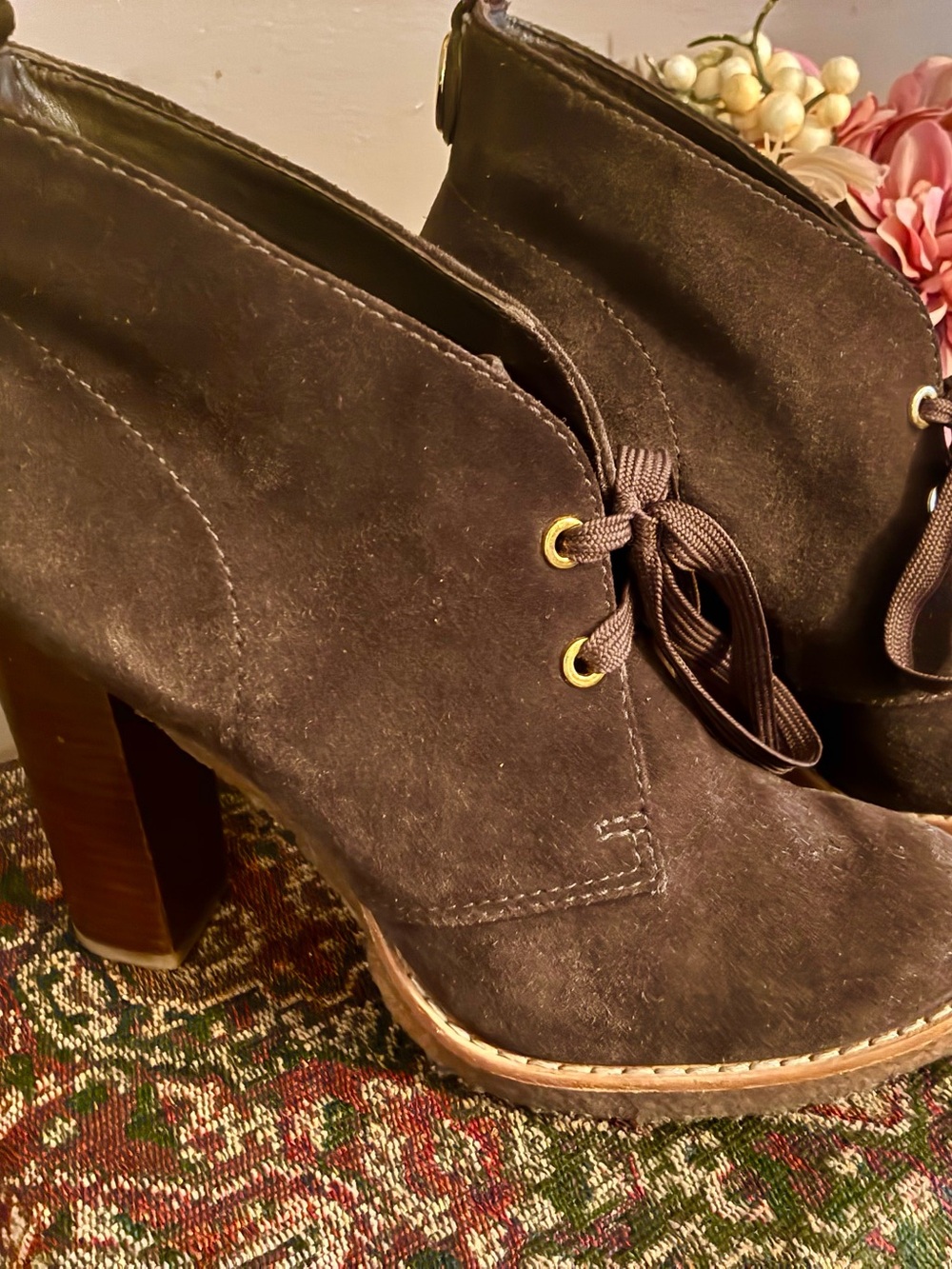 Tory Burch Chocolate Brown Hilary Chukka Suede Lace-Up Ankle Boots